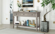 Gray wash wood classic retro style console table with three top drawers by La Spezia additional picture 7