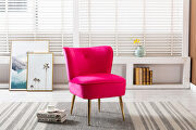 Accent living room side wingback chair fuchsia velvet fabric by La Spezia additional picture 11