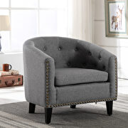 Gray linen fabric tufted barrel chair by La Spezia additional picture 3