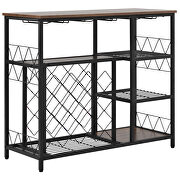 Brown finish modern industrial metal wine rack table with glass holder additional photo 4 of 19