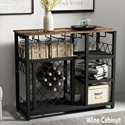Brown finish modern industrial metal wine rack table with glass holder additional photo 5 of 19