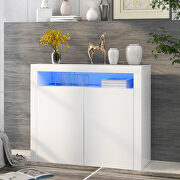 High gloss white sideboard mordern 2-door storage cabinet with led lights by La Spezia additional picture 10