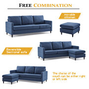 Modern blue linen fabric l-shape reversible sectional sofa additional photo 2 of 19