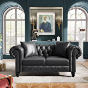 Black pu leather upholstery loveseat sofa deep button tufted by La Spezia additional picture 12