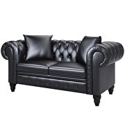 Black pu leather upholstery loveseat sofa deep button tufted by La Spezia additional picture 7