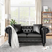 Black pu leather upholstery loveseat sofa deep button tufted by La Spezia additional picture 10