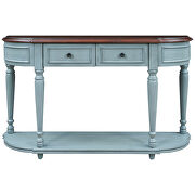 Cherry/ antique blue retro circular curved design console table with open style shelf by La Spezia additional picture 2