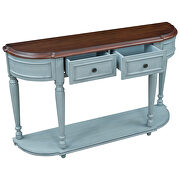Cherry/ antique blue retro circular curved design console table with open style shelf by La Spezia additional picture 15