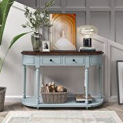 Cherry/ antique blue retro circular curved design console table with open style shelf by La Spezia additional picture 16