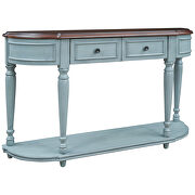 Cherry/ antique blue retro circular curved design console table with open style shelf by La Spezia additional picture 3