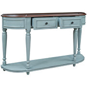 Cherry/ antique blue retro circular curved design console table with open style shelf by La Spezia additional picture 5