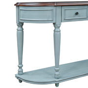 Cherry/ antique blue retro circular curved design console table with open style shelf by La Spezia additional picture 9