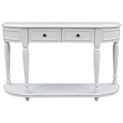 Antique white retro circular curved design console table with open style shelf additional photo 2 of 15