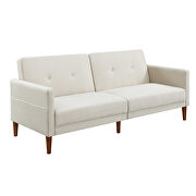 Beige velvet upholstered modern convertible folding futon sofa bed additional photo 2 of 19