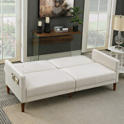 Beige velvet upholstered modern convertible folding futon sofa bed by La Spezia additional picture 11
