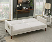 Beige velvet upholstered modern convertible folding futon sofa bed by La Spezia additional picture 12