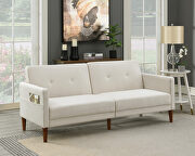 Beige velvet upholstered modern convertible folding futon sofa bed by La Spezia additional picture 18