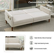 Beige velvet upholstered modern convertible folding futon sofa bed additional photo 3 of 19