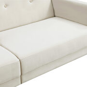 Beige velvet upholstered modern convertible folding futon sofa bed additional photo 5 of 19