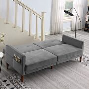 Gray velvet upholstered modern convertible folding futon sofa bed additional photo 2 of 16