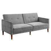 Gray velvet upholstered modern convertible folding futon sofa bed by La Spezia additional picture 6