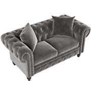 Deep button tufted gray velvet chesterfield loveseat additional photo 4 of 12