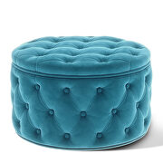 Classic button tufted blue velvet round ottoman with storage by La Spezia additional picture 2