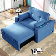 Blue linen fabric convertible sleeper sofa bed with usb port by La Spezia additional picture 4