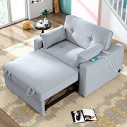 Gray linen fabric convertible sleeper sofa bed with usb port by La Spezia additional picture 6