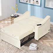 Cream white velvet convertible sleeper bed with dual usb ports by La Spezia additional picture 2