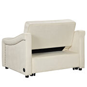 Cream white velvet convertible sleeper bed with dual usb ports by La Spezia additional picture 4