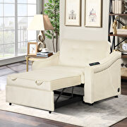 Cream white velvet convertible sleeper bed with dual usb ports by La Spezia additional picture 9