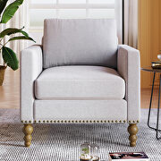 Beige classic linen accent chair with bronze nailhead trim by La Spezia additional picture 4