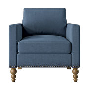 Navy blue classic linen accent chair with bronze nailhead trim by La Spezia additional picture 2