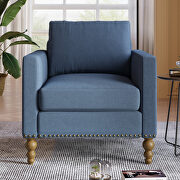 Navy blue classic linen accent chair with bronze nailhead trim by La Spezia additional picture 8