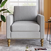 Light gray classic linen accent chair with bronze nailhead trim by La Spezia additional picture 7