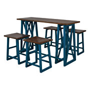 Walnut and blue wood counter height 5-piece dining set: table with 4 stools by La Spezia additional picture 4