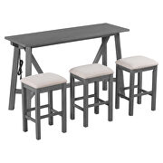 Gray dining bar table set with 3 upholstered stools in cream by La Spezia additional picture 11