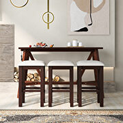 Dark walnut dining bar table set with 3 upholstered stools in cream by La Spezia additional picture 6