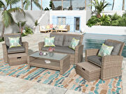 U-style patio furniture 4 piece wicker conversation set w/ gray cushions additional photo 3 of 16