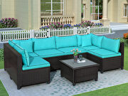 U-shape sectional outdoor furniture set w/ blue cushions by La Spezia additional picture 15