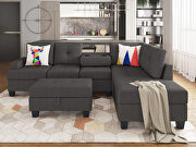 Dark gray l-shape sofa sectional matching storage ottoman and cup holders additional photo 3 of 12