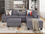 Gray l-shape sofa sectional matching storage ottoman and cup holders by La Spezia additional picture 12