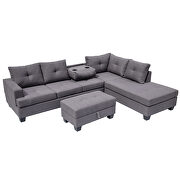 Gray l-shape sofa sectional matching storage ottoman and cup holders additional photo 3 of 12