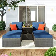U_style 3-piece patio wicker sofa set with blue cushions pillows ottomans and lift top coffee table by La Spezia additional picture 3