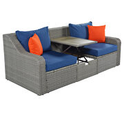 U_style 3-piece patio wicker sofa set with blue cushions pillows ottomans and lift top coffee table by La Spezia additional picture 6