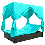 U_style outdoor patio wicker sunbed daybed with blue cushions and adjustable seats by La Spezia additional picture 11