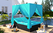 U_style outdoor patio wicker sunbed daybed with blue cushions and adjustable seats by La Spezia additional picture 12
