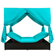 U_style outdoor patio wicker sunbed daybed with blue cushions and adjustable seats by La Spezia additional picture 10