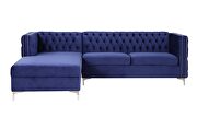 Navy blue velvet left facing sectional sofa additional photo 5 of 5